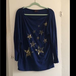 Torrid Long Sleeve Long Torso Blue Top with Stars